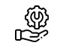 Icon of a hand holding a gear, symbolizing support or technical assistance.